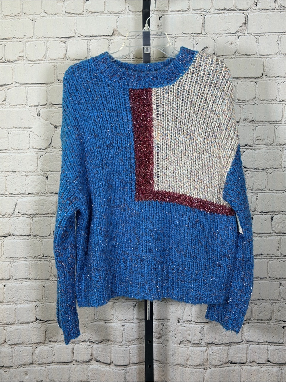 Prima Women's Multicolor Colorblock Long Sleeve Metallic Sweater Sz S New